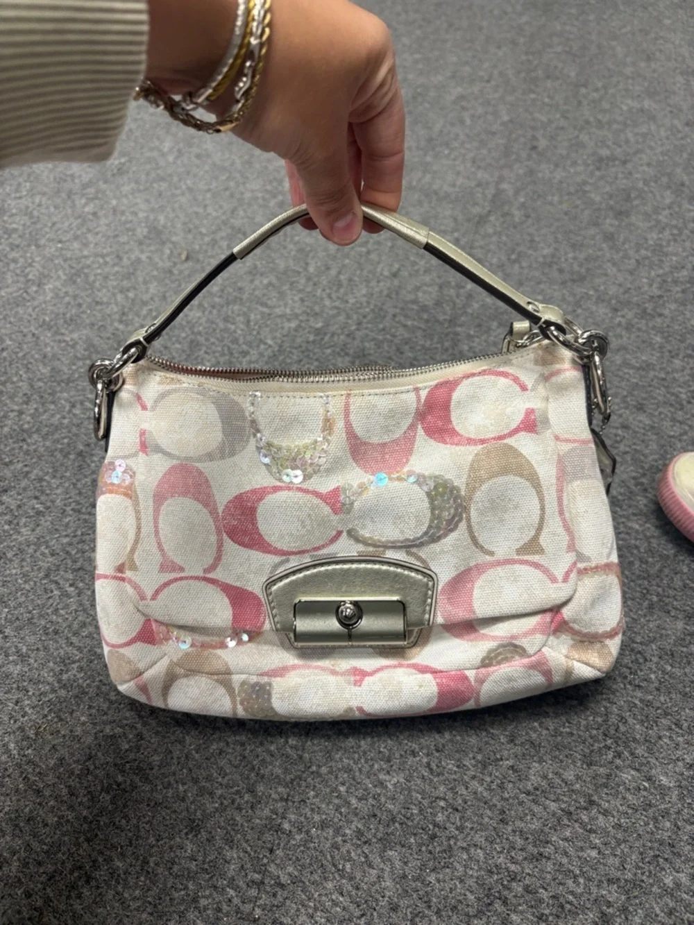 Vintage Coach Pink & Cream Signature Sequin Bag 19339